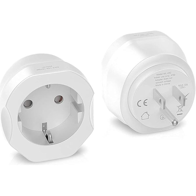 VINTAR 2PC Germany to USA Travel Adapter, Adapter USA, Socket Adapter for USA Canada Mexico Thailand Jamaica, Type B White