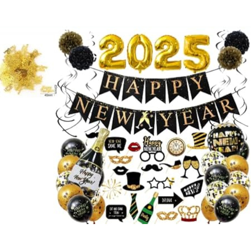 New Year's Eve Decoration 2025, Happy New Year Decoration Set, 2025 New Year Balloons Party Decorations, New Year's Eve Party Decoration Accessory for New Year's Eve Party