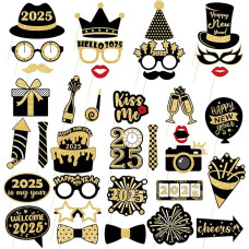 Hxezoc 36pcs Silvester Party Requisiten 2025 Neujahr Photo Booth Requisiten Selfie Requisiten Glitzer Photobooth Party Dekoration