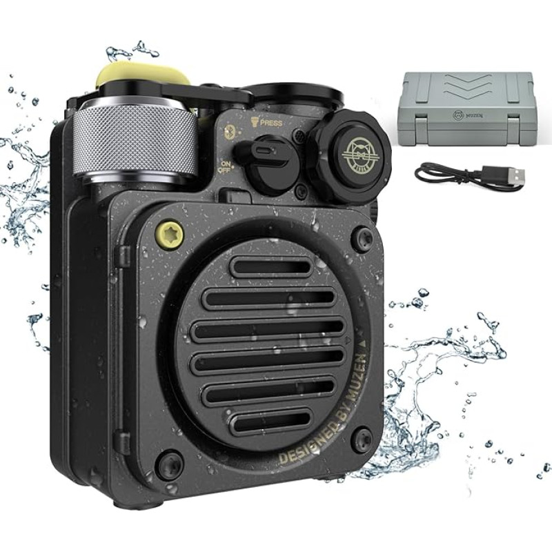 Muzen Wild Mini Bluetooth Speaker, Small, Portable Speaker, Bicycle Speaker with Light, Robust, Music Box for Camping, Outdoor Shower, IPX5 Waterproof with Torch, Gift for Dad Men