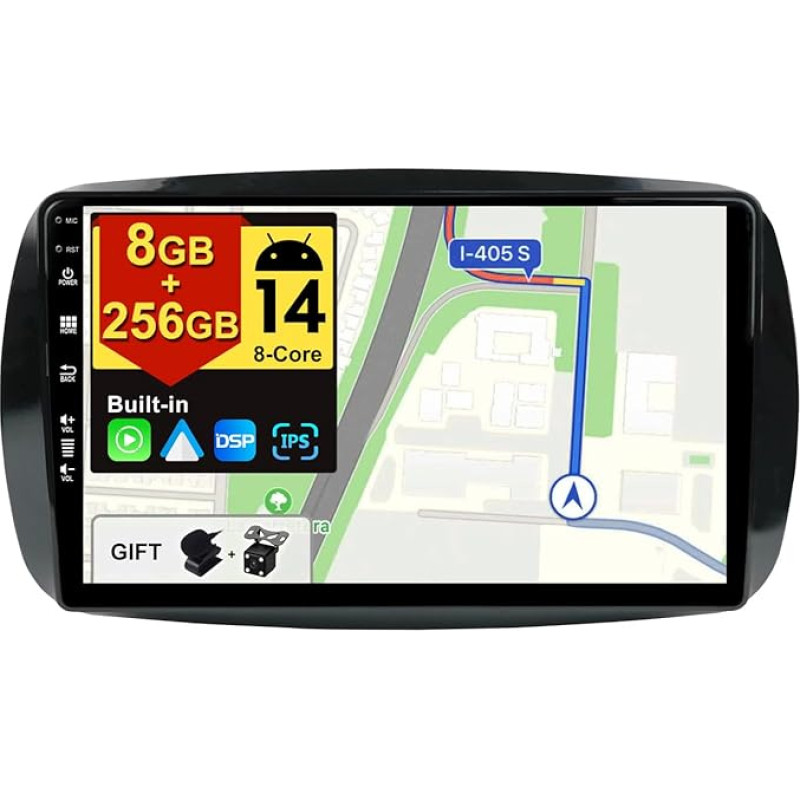 BXLIYER - [8G+256G, 8-Core] - Android 14 IPS Car Radio for Benz Smart 453 Fortwo (2014-2020) - Wireless CarPlay/Android Car/DSP - LED Camera & Mic - 9 Inch 2 DIN - DAB SWC Fast Boot 360 Camera AHD