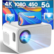 KYASTER Proyector 1080P Nativo, 450 ANSI liumenų 4K suderinamas su Mini Proyector, Android 9.0, Corrección Trapezoidal 4P/4D, 5G WiFi Wireless Screencast para iPhone