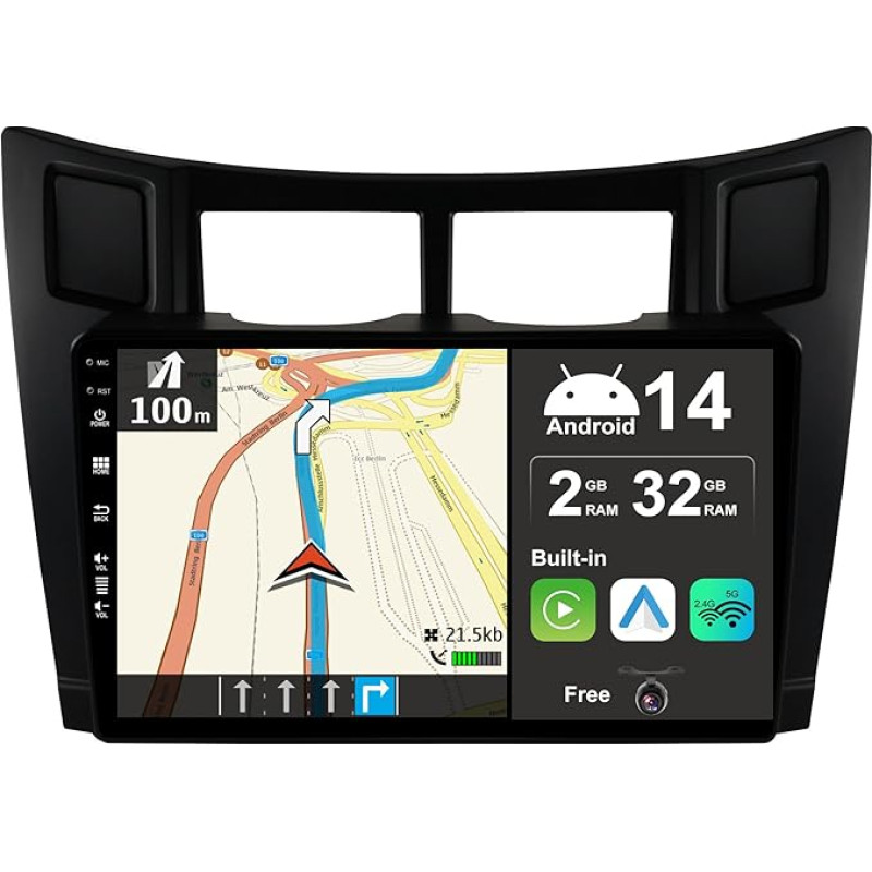 JOYX Android 13 IPS automobilinis radijas, tinkantis Toyota Yaris (2005-2011) - Integruotas CarPlay Android automobilis - Nemokama atbulinės eigos kamera - 2G + 32G - 9 colių 2 DIN - DSP DAB vairo valdymas WiFi Fast Boot 4G