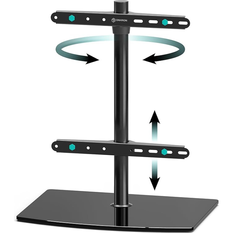 ONKRON PT3-B TV stovas, pasukamas 32-75 colių televizoriui, sveriančiam iki 40 kg - reguliuojamas televizoriaus stovo aukštis, ne daugiau kaip 400 x 400 VESA stovas, TV stiklas / universalus stovas, televizoriaus stalo stovas, juodas