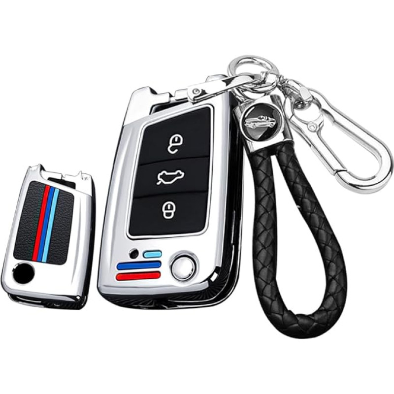 ontto Flip Key automobilio raktų dėklas tinka VW Golf 7 MK7 Tiguan Polo Skoda Octavia A7 Kodiaq Seat Ateca Leon raktų dėklas Metalinis raktų dėžutės dangtelis Raktų dėklas 3 mygtukai B Silver, B silver