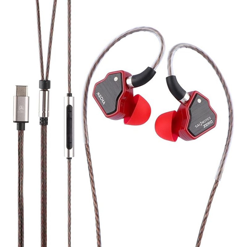 LINSOUL 7Hz Salnotes Zero HiFi 10 mm dinaminio draiverio ausinės IEM su metalo kompozito membrana, nerūdijančio plieno priekine plokštele, nuimamu 2 kontaktų OFC kabeliu (raudonos spalvos, su mikrofonu, C tipo)