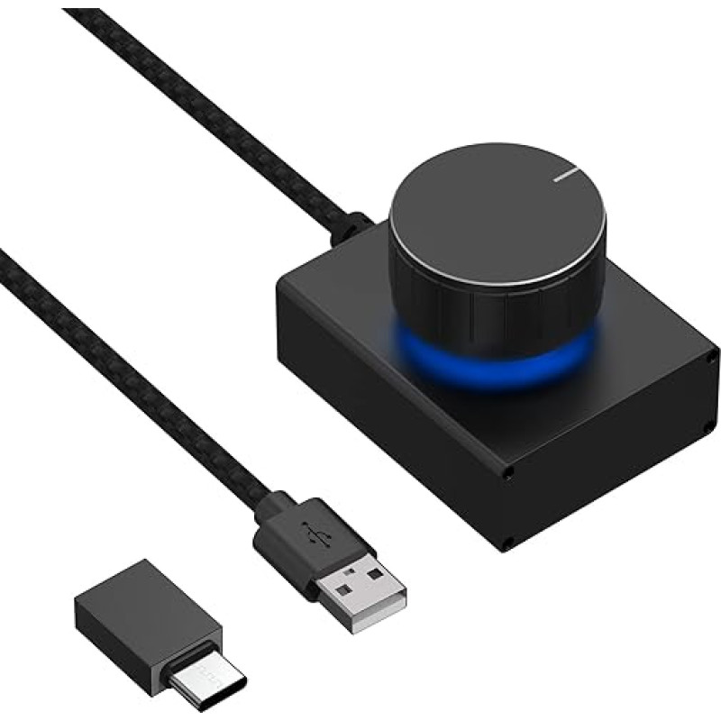 GEEKRIA USB garsumo reguliatorius su sukamuoju garsumo valdikliu ir įjungimo mygtuko nutildymo funkcija PC / telefono garso nuotolinio valdymo pultas, palaikantis 