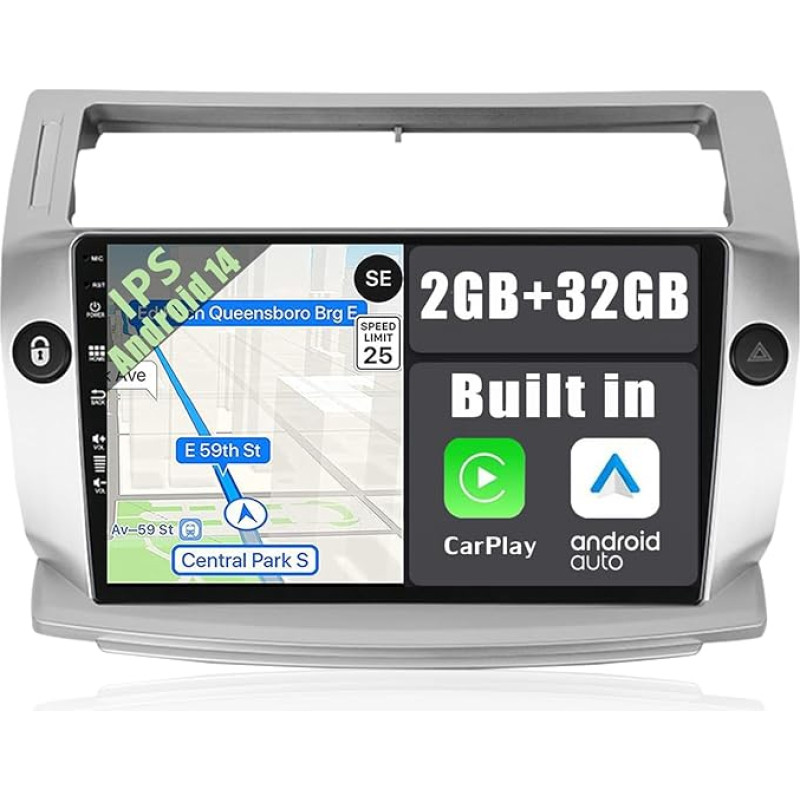 YUN TX Android 13 automobilinis radijas Citroen C4/C-Quatre/C-Triomphe-2 DIN [Integruotas belaidis CarPlay/Android Car/GPS]-9 colių IPS 2.5D jutiklinis ekranas Nemokama kamera DAB/Variklio vairas