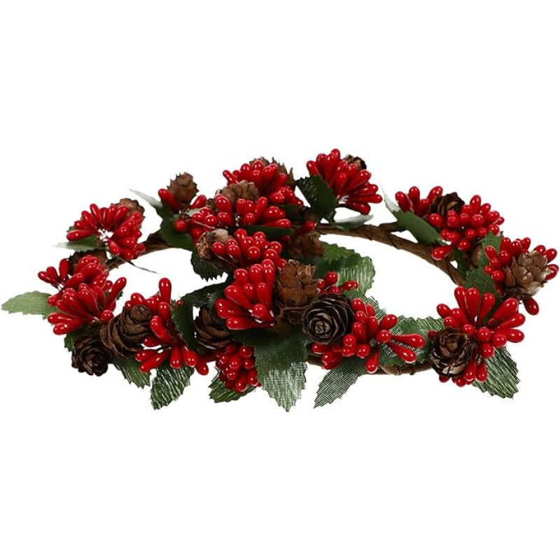 VALICLUD Christmas Wreath Rings for Candle Pillars, Red Berries, Small Wreath for Rustic Weddings, Table Decoration, Style 1, 2 Pieces