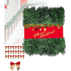 10 Meter Weihnachtsgirlande + 3 cm 45 Schleifen, Weihnachtsgirlande, Weihnachtsdekoration, Weihnachtsdekoration für den Außenbereich, Kamin, Treppen, Türen, Fenster
