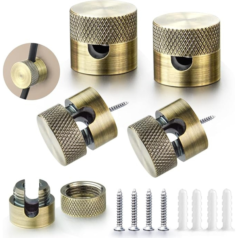 Deckenbefestigung Kabel 4 Stück Aluminium Wand- und Deckenpins für Textilkabel mit Schrauben & Dübeln, Deckenpin Lampe,Kabelbefestigung Decke Braun