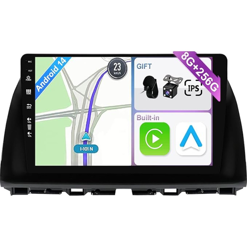 [8GB + 1256GB] Android 14 Car Radio for Mazda CX-5 2012-2017-[Integrated CarPlay/Android Car/DSP/GPS]-10.1 Inch IPS Touch Screen CAM+MIC-DAB/Mirror Link/Bluetooth 5.0/AHD/360 Camera