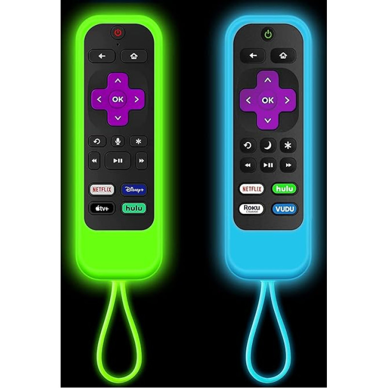 2 pakuotės nuotolinio valdymo pulto dangtelis Silikono apsauginis dėklas, suderinamas su Roku TCL Hisense Smart TV Streaming Stick nuotolinio valdymo pultu Universal Roku Remote Skin Glow in the Dark