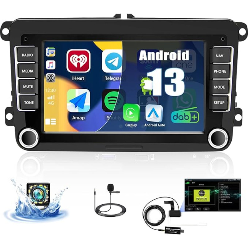 Dab+ Android 13 Carplay automobilinis radijas VW Golf 5 6 Polo T5 Tiguan Caddy Skoda Passat B6 B7 Touran, 7 colių jutiklinio ekrano radijas su Carplay Android GPS Bluetooth RDS/FM WiFi ir SWC + atbulinės eigos kamera