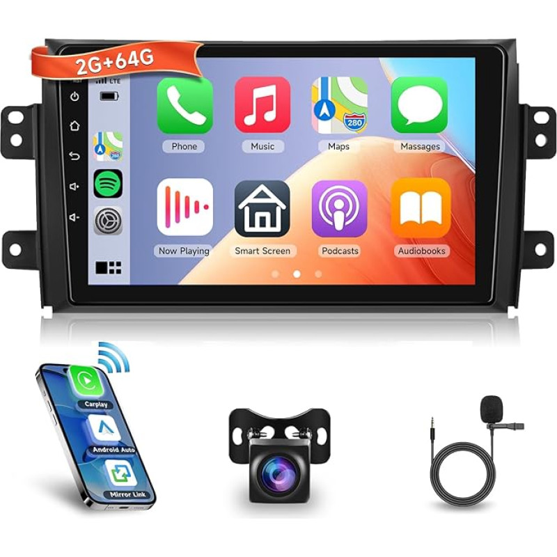 VECHTEL 2G+64G Android automobilinis radijas Suzuki SX4 2006-2013/Fiat Sedici 2005-2014 su CarPlay/Android Automobilinis 9 colių ekranas GPS WiFi Bluetooth FM/RDS radijas atbulinės eigos kamera