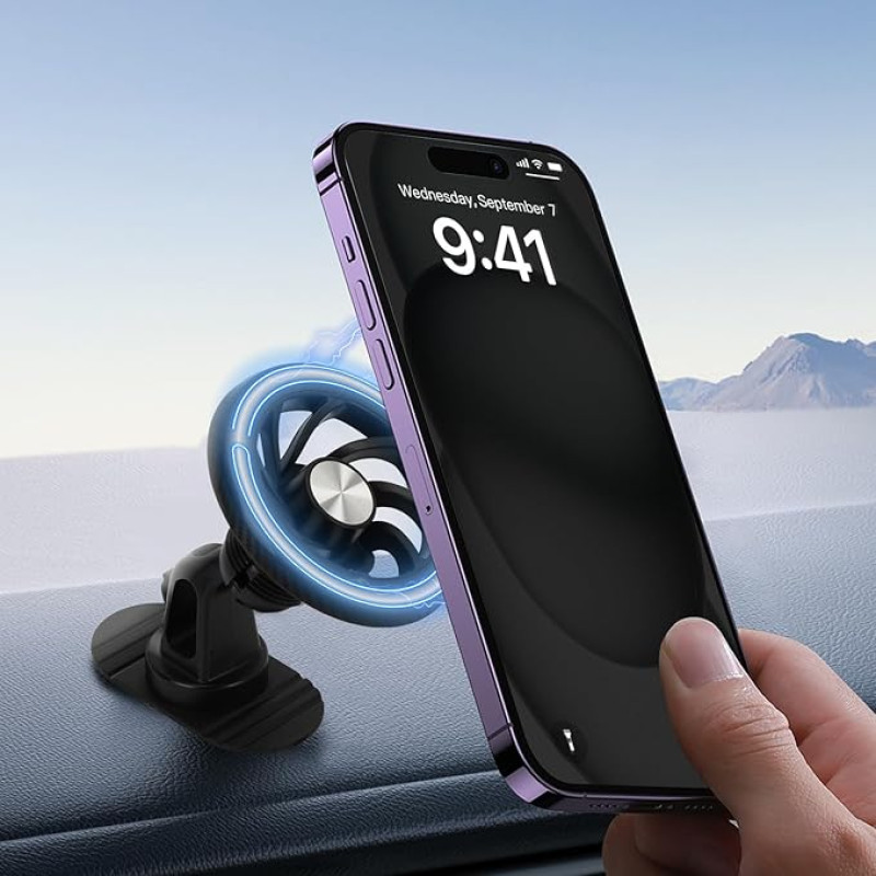 WWW Kfz-Handyhalterung, Auto-Armaturenbrett-Handyhalterung für alle Autos, 360° drehbar, verstellbare Handyhalterung mit magnetischen Ringen für Handy, Schwarz-3