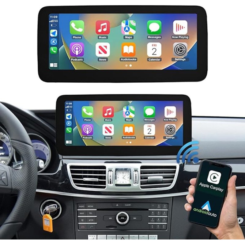Road Top 12.3 Inch Car Touch Screen Wireless CarPlay Android Car for Mecedes Benz E Class W212 2013-2015 Year with NTG4.5/4.7, Car Stereo Multimedia Radio Receiver