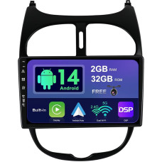 SXAUTO Android 12 IPS automobilinis radijas Peugeot 206 (2002-2010) - Integruotas CarPlay / Android Car - atbulinės eigos kamera nemokamai - 2G + 32G - Valdymas vairu DAB Fast Boot WiFi DSP Bluetooth - 2 DIN 9