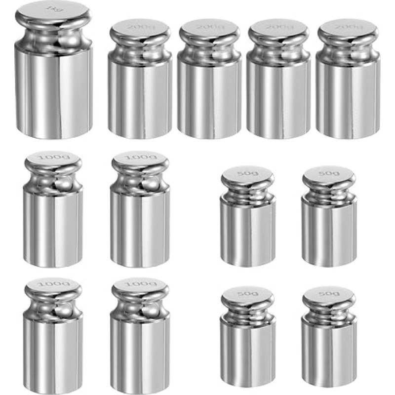 QUARKZMAN 13 Piece Gram Calibration Weight Set 50g 100g 200g 1kg M1 Precision Chrome Plated Steel for Digital Scales