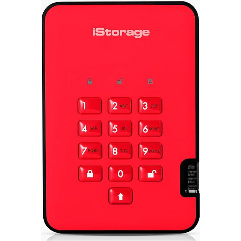 iStorage diskAshur2 HDD 5TB Rot - Sichere tragbare Festplatte - Passwortgeschützt - Staub- und wasserdicht - Hardware-Verschlüsselung