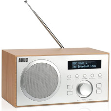 DAB+/FM Radio with Bluetooth August MB420 Digital Kitchen Radio with Wooden Housing with RDS Function 60 Presets Hifi Speaker 5 W Radio Alarm Clock with Sleep Timer Alarm Snooze USB / Aux-In / Aux-Out