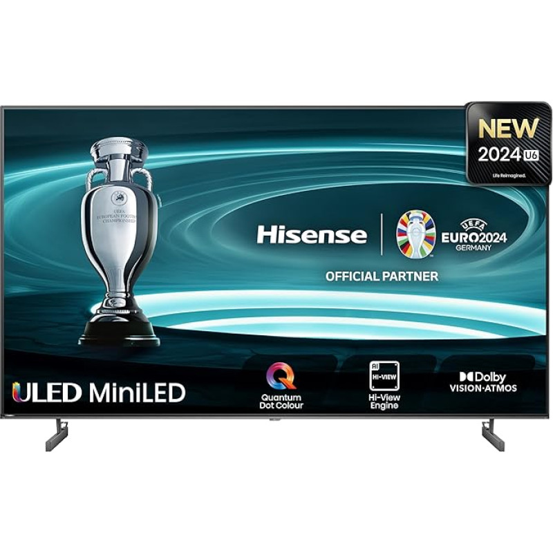 Hisense 75U6NQ 189 cm (75 Inch) TV 4K Mini LED ULED HDR Smart TV, 60Hz, HDMI 2.0, Game Mode Plus, Dolby Vision & Atmos, Bluetooth, Alexa Built-in, Anthracite, [2024]