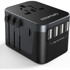 Travel Adapter Worldwide 224+ Countries 28W Fast Charge Universal Travel Adapter with 4 USB Ports + Type C and AC Socket Adapter Universal Adapter for Germany USA England Thailand Italy Australia