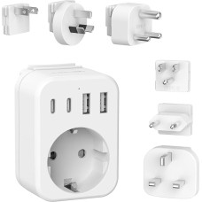 JSVER Travel Adapter Worldwide Set, International Travel Plug Adapter with USB C, Type A/C/G/B/I/M Plug Socket Adapter with 4 USB Travel Adapters for USA/Canada/Europe/UK/South Africa/Japan/China/AUS