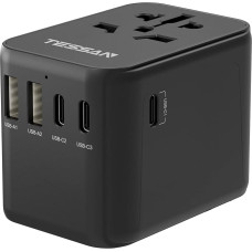 TESSAN Travel Adapter Worldwide, Universal Travel Adapter with 2 USB and 3 USB C, Black International Socket Adapter, Travel Plug Adapter Worldwide for Germany, USA, England, Thailand, Italy