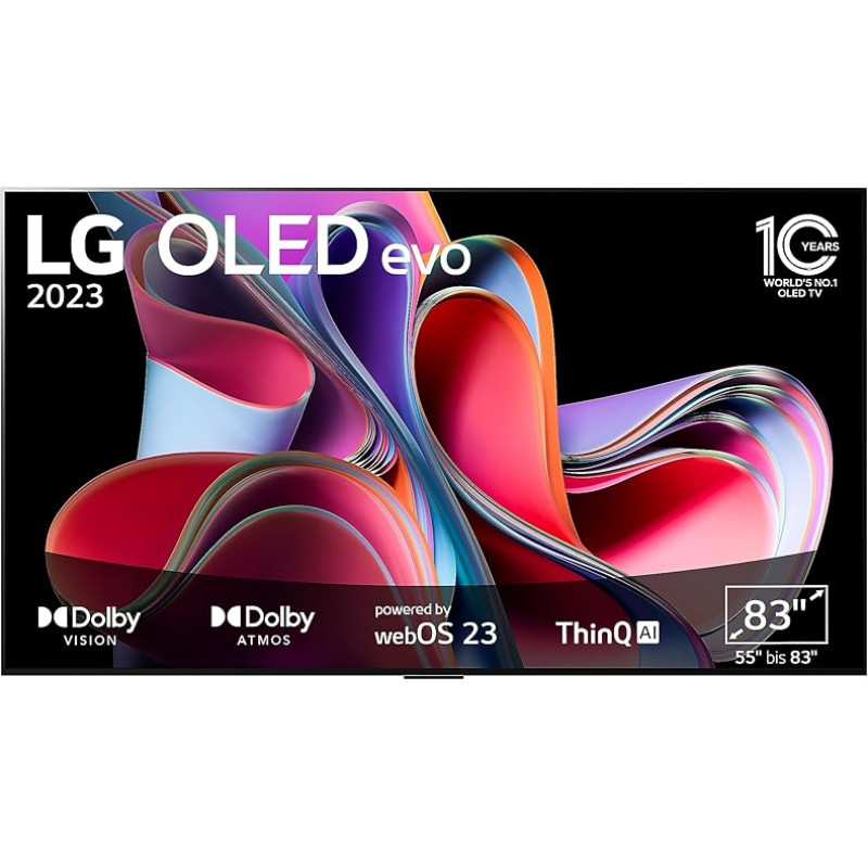 LG OLED83G39LA TV 210 cm (83 Inch) OLED evo TV (Gallery Design, Brightness Booster Max, 120 Hz) [Model Year 2023]