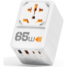 TESSAN 65 W GaN Travel Adapter Worldwide with USB C, Quick Charge USB C Adapter, Travel Plug Adapter Worldwide with 2 USB C, 2 USB A, Travel Adapter for EU USA UK Italy Japan Thailand Australia Canada