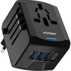 VOOMY Travel Adapter Worldwide, Universal Travel Plug with 3USB, 1USB, 1AC Socket, Travel Adapter Europe, USA, Mexico, Australia, Thailand, Travel Adapter USA, Travel Plug Adapter Worldwide, Travel