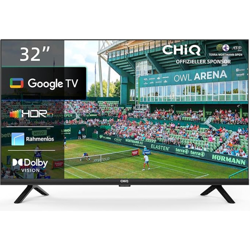 CHIQ TV L32G7V, 32 Inch TV, HD Smart TV, Google TV, Google Assistant, HDR, Google Play, Chromecast Built-in, Dolby Audio, Triple Tuner (DVB-T2/S2/C), Bluetooth, WiFi/HDMI/USB/CI+