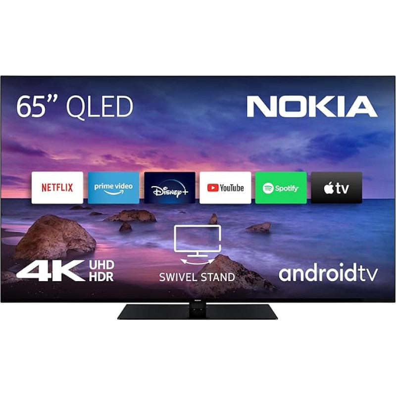 Nokia 65 Inch (164 cm) QLED 4K UHD TV Smart Android TV (HDR10, DVB-C/S2/T2, Netflix, Prime Video, Disney+) - QN65GV315ISW - 2023