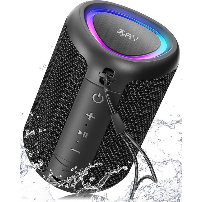 AY Portable Bluetooth Speaker with Light, Music Box Bluetooth with Powerful Crystal Clear Sound, IPX5 Waterproof, AUX & TF Card Input, Stereo Pairing, 24h Battery, Perfect for Home, Outdoor Use