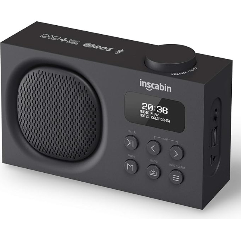 Inscabin P2 Portable DAB/DAB + FM Digital Radio/Portable Wireless Speaker with Bluetooth/Beautiful Design/Double Alarm Clock (Black)