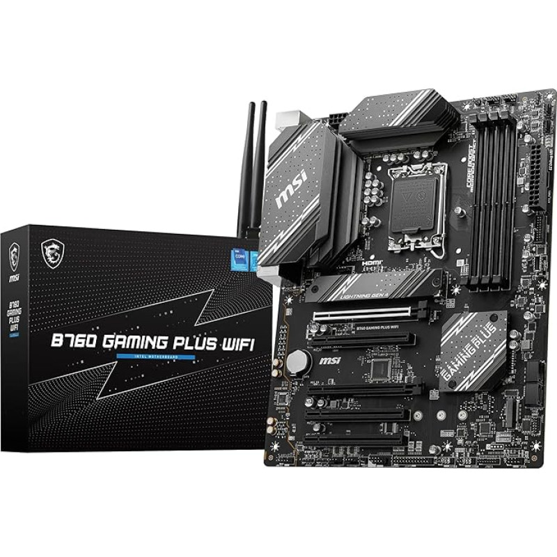 MSI B760 GAMING PLUS WIFI Motherboard, ATX - Supports 14th, 13th and 12th Gen Intel Core Processors, LGA 1700 - DDR5 6800+MHz/OC, 2 x PCIe 4.0 x16, 2 x M.2 Gen4, 2.5G LAN, Wi-Fi 6E