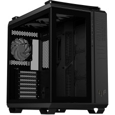 ASUS TUF Gaming GT502 Plus TG ARGB Black kompiuterio korpusas, skirtas žaidimų kompiuteriams, Mid ATX, dviguba kamera, šoninės plokštės be įrankių, USB 3.2 Gen2 Type-C, 4 iš anksto sumontuoti ARGB ventiliatoriai, juodos spalvos