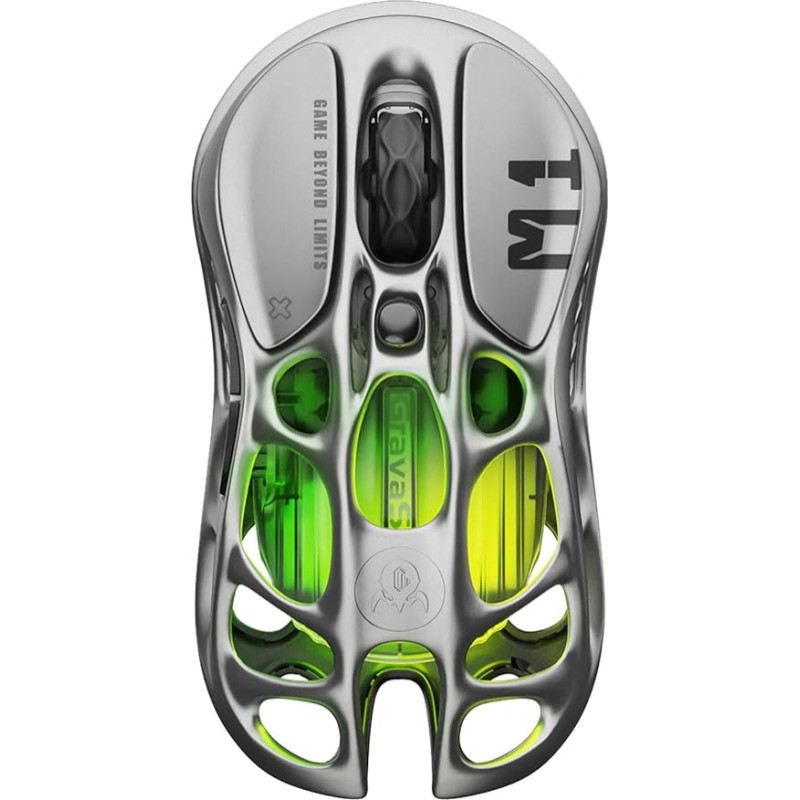 GravaStar Mercury M1 Pro Wireless Gaming Mouse, Magnesium Alloy MMO Gaming Mice, 26000 DPI, 88 g Lightweight Hollow Out Design, 5 Programmable Buttons, 5 Dynamic RGB Modes, Gunmetal Grey