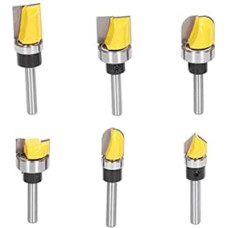 Mavaol 6 Pieces Flush Router Bits 6mm Shank Tungsten Carbide Kickback Free PTFE Coated Various Shapes for Woodworking and Hinge Bars