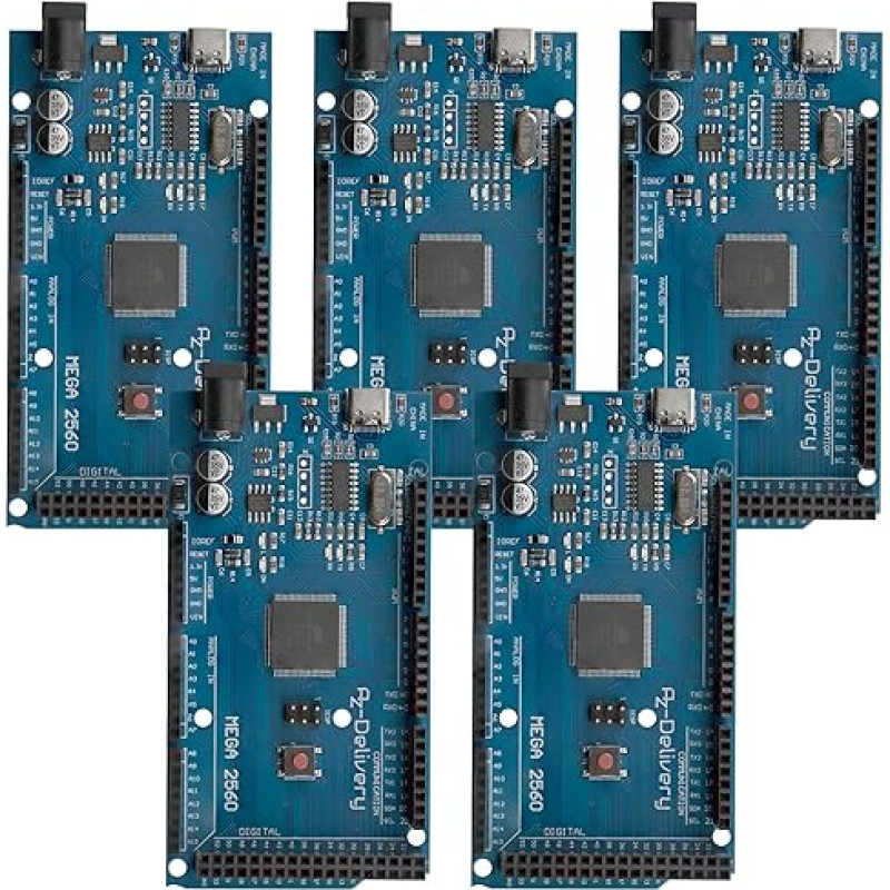 AZDelivery 5 x AZ-MEGA2560 Board Microcontroller with USB-C Connection Development Board Compatible with Arduino Includes E-Book