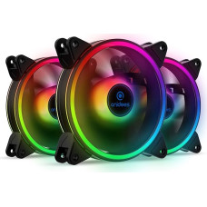 Anidees AI Tesseract Duo 120 mm 3 dalių dvigubo žiedo RGB PWM korpuso ventiliatorius, suderinamas su adresuojamu 5V 3Pin ASUS Aura SYNC/MSI Mystic Sync/GIGABYTE Fusion, RGB antraštė į MB, su nuotolinio valdymo pulteliu