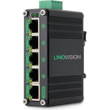 LINOVISION pramoninis 5 prievadų gigabitinis saulės POE jungiklis su DC9V-54V - DC48V įtampos stiprintuvu, 4 x IEEE802.3af/at 30W POE prievadai @120W, IP40, kompaktiškas POE maitinimo šaltinis, skirtas saulės energijai ir TV sistemoms