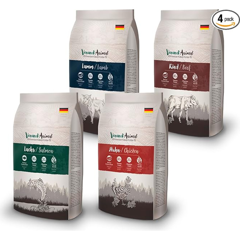 Venandi Animal Premium Dry Food for Cats, Sampling Pack Lamb, 4 x 1.5 kg (Pack of 4), Grain-Free with Lots of Fresh Meat and Fish