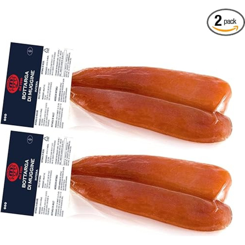 Mullet Bottarga Su Tianu Sardu 230g Garantija - 2 pakuotės po 100/130g - Rankų darbo Sardinijoje, Italijoje - Viduržemio jūros ikrai - Sardinijos amatininkų produkcija Sertifikuota Kosher