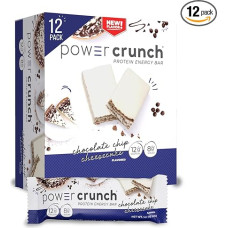 Power Crunch Protein-Waferriegel, baltyminiai užkandžiai su aukščiausios kokybės užkandžiais, Schokoladen-Chip-Käsekuchen, 40 ml (12 Stück)