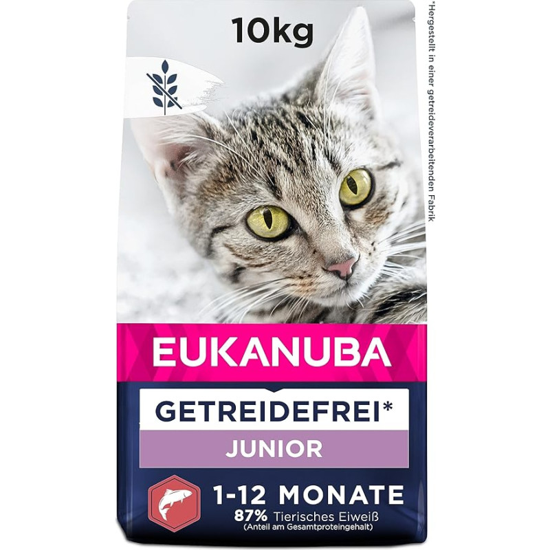 Eukanuba Junior Katzenfutter trocken getreidefrei - Premium Trockenfutter mit viel Lachs für Kitten, 10 kg