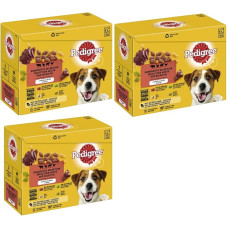 PEDIGREE Multipack - įvairių skonių (3 x 12 x 100 g, 4 rūšių mišinys su vištiena, jautiena ir kepenų mišiniu, paukštiena, ėriena ir kepenų mišiniu)