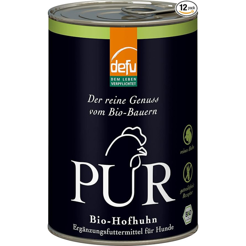 defu Dog Food | 12 x 400 g | PUR Organic Farm Chicken | Premium Organic Wet Food | Papildomas maistas šunims