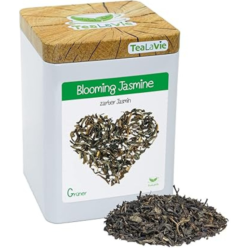TeaLaVie - Delicate Jasmine Tea with Flowers, 4-Way Flavoured (100 g) Blooming Jasmine - Green Tea Loose Leaf Flavoured China